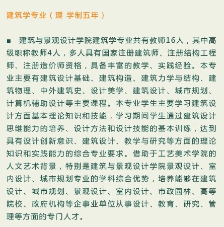 山东工艺美术学院建筑与景观设计学院及其专业